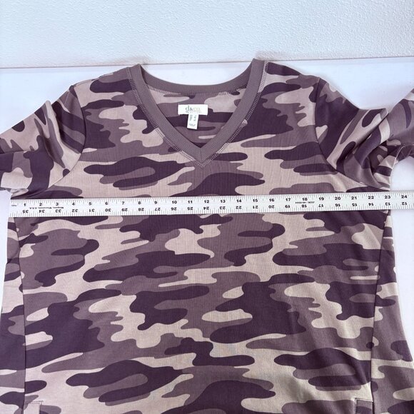 Denim & Co Active Camo French Terry Tunic Top Size L Gray Pockets Long Sleeve - Picture 11 of 13